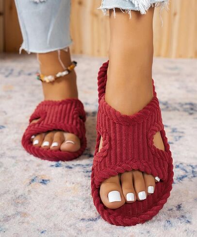 Slippers for Women Memory Foam House Bedroom Slippers Corduroy Open Toe Slides Slipper Shoes Comfy Trendy Gift for women in Saudi Arabia