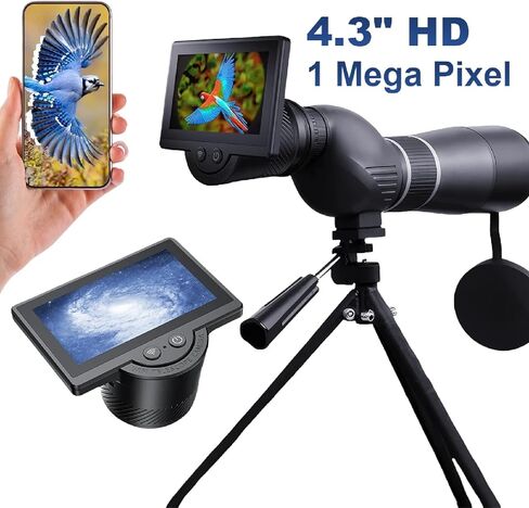 كاميرا Bewinner الإلكترونية Wi Ii مع شاشة HD 4.3 بوصة لمراقبة التلسكوب والتحكم في التطبيقات، أسود، تكبير رقمي 1 ميجابكسل للجسم السماوي in Kuwait