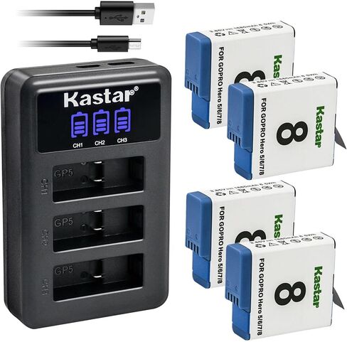 شاحن بطارية USB ثلاثي LCD من Kastar متوافق مع GoPro HERO8 Hero 8، AHDBT-801، AHDBT-801، AHDBT-501، AHDBBP-501، AABAT-001، SPJB1B، Hero، 601-27537-000، 601-10197-000، كاميرا Hero 2018 in Kuwait
