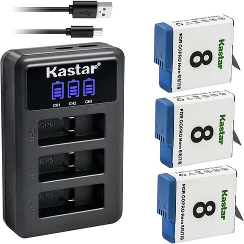 شاحن بطارية USB ثلاثي LCD من Kastar متوافق مع GoPro HERO8 Hero 8، AHDBT-801، AHDBT-801، AHDBT-501، AHDBBP-501، AABAT-001، SPJB1B، Hero، 601-27537-000، 601-10197-000، كاميرا Hero 2018 in Kuwait