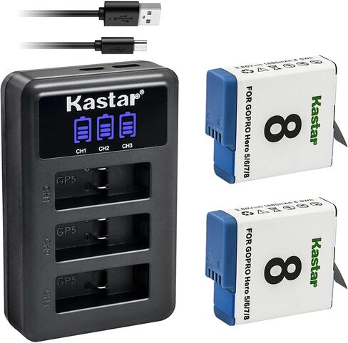 شاحن بطارية USB ثلاثي LCD من Kastar متوافق مع GoPro HERO8 Hero 8، AHDBT-801، AHDBT-801، AHDBT-501، AHDBBP-501، AABAT-001، SPJB1B، Hero، 601-27537-000، 601-10197-000، كاميرا Hero 2018 in Kuwait