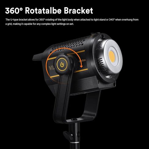 مصباح فيديو Godox VL150II LED، 165W 76000Lux LED ضوء مستمر، ضوء نهاري احترافي ساطع 5600k CRI96+، يدعم طاقة بطارية ليثيوم DC أو V-Port، 8 تأثيرات FX للتحكم في تطبيق Bowens Mount in Saudi Arabia