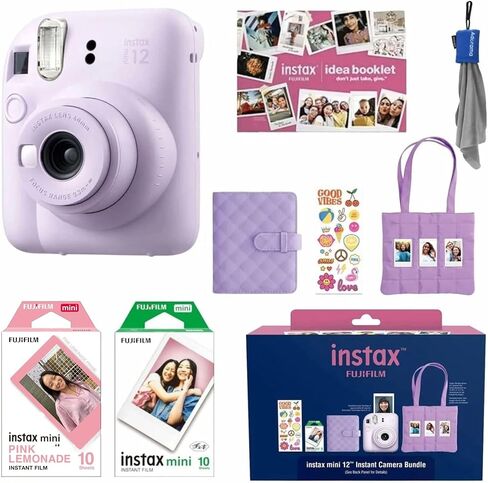 Fujifilm Instax Mini 12 Instant Film Camera All Included Holiday Bundle 2025 + Heart Sketch Instant Film 10 Exposures (Pastel Blue) in Saudi Arabia