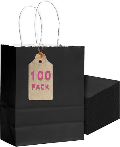 حقيبة هدايا QIQEE 100PCS مع مقابض أكياس ورقية حمراء كبيرة الاستخدامات متعددة (11 "x5" x8 "بوصة متوسطة الحجم) in Saudi Arabia