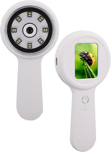 EBTOOLS Handheld Digital Microscope, 200x Magnification, 2 Inch Screen, 178 Viewing Angle, Built in 16 LED Lights, Optical Lens, PC View, 500mAh Rechargeable (White) in Kuwait