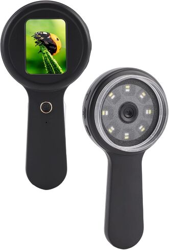EBTOOLS Handheld Digital Microscope, 200x Magnification, 2 Inch Screen, 178 Viewing Angle, Built in 16 LED Lights, Optical Lens, PC View, 500mAh Rechargeable (White) in Kuwait