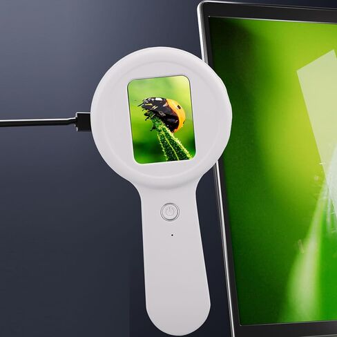 EBTOOLS Handheld Digital Microscope, 200x Magnification, 2 Inch Screen, 178 Viewing Angle, Built in 16 LED Lights, Optical Lens, PC View, 500mAh Rechargeable (White) in Kuwait