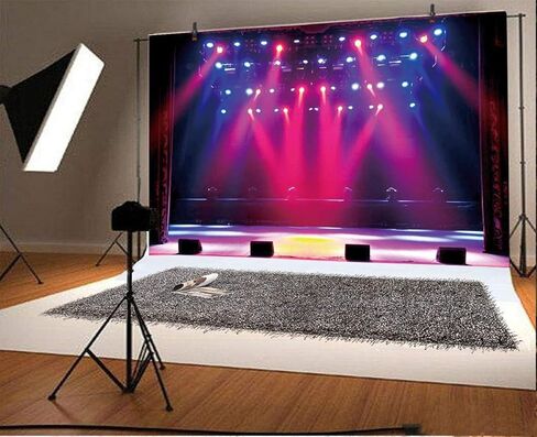 Leyiyi 8x6.5ft مرحلة الأضواء الخلفية حفلة موسيقية منصة حية راية ليلة قاتمة ذات المناظر الطبيعية الخلابة خلفية نجم الدراما تشغيل الموسيقى عرض الأطفال عيد ميلاد البالغين Vlogger صورة استوديو الدعائم الفينيل ورق جدران in Kuwait