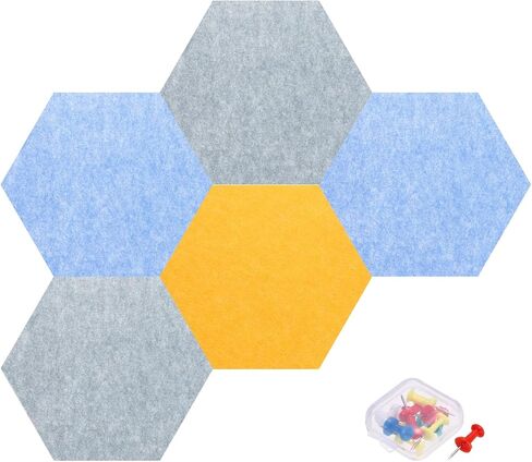 MECCANIXITY 5Pcs Hexagon Acoustic Panel 6 x 7 x 0.6" B1 Fireproof Soundproof Foam Panel with 10 Push Pins for Wall Decoration Home Studio(Black,Dark Brown,Bright Gray,Light Yellow,White) in Saudi Arabia