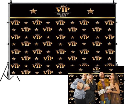 Renaiss 10x6.5ft Black Gold VIP Backdrop for Photography Red Carpet Event Golden Crown Movie Theme VIP Star Stage Background for Ceremony Award Movie Stage Party Banner Photo Studio Props in Saudi Arabia