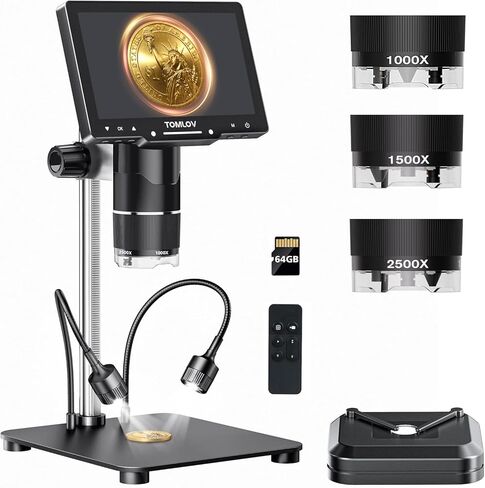 TOMLOV مجهر رقمي للتركيز التلقائي TM3K-AF Flex: 3K Flex Arm HDMI لحام للبالغين + TOMLOV TriL107 مجهر رقمي ثلاثي العدسات: 7 بوصات 2500X 2K HDMI in Kuwait