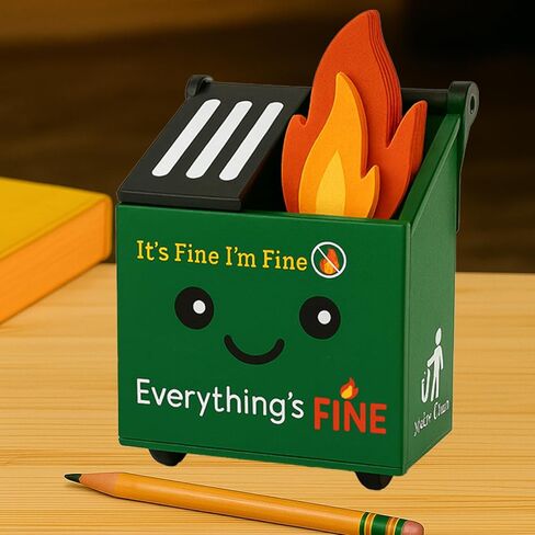 Dumpster Fire Pencil Holder with 100 Pcs Flame Note Cards, 2 Compartments for Desk & Office Supplies, Funny Office Desk Accessories Decor for Coworkers Teacher(Already Assembled) in Saudi Arabia