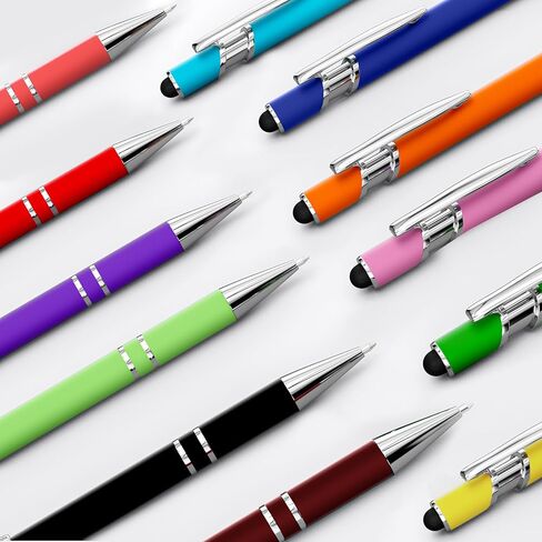Ballpoint Pen with Stylus Tip, Soft Touch Click Metal Pen, Smooth Writing Black Ink, for Touch Screens, 10 Pack (Mixed Colors) in Kuwait
