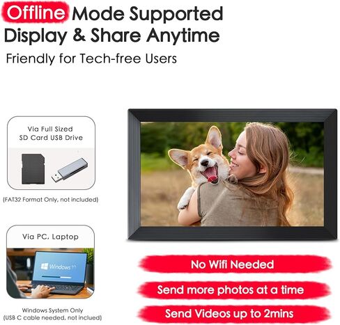 إطار صور رقمي مكون من قطعتين، إطار صور رقمي Frameo WiFi مقاس 15.6 بوصة مع إطار صور رقمي Frameo WiFi مقاس 10.1 بوصة، شاشة لمس عالية الدقة 1280*800 IPS، تخزين 32 جيجابايت، مشاركة فورية لصور الفيديو، هاتف ذكي in Kuwait