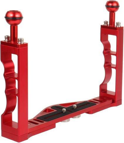 FEICHAO BQSZJ-3-B CNC Diving Handle Tray Upgraded Base Bracket Dual Handheld Hand Grip Rig Compatible for Action DSLR Camera Video Waterproof Case (Red) in Saudi Arabia