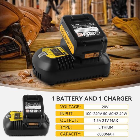 20V 6.0Ah Battery Replacement for Dewalt 20V Max Battery and DCB105 Charger Combo (Not Made in Dewalt) in Saudi Arabia