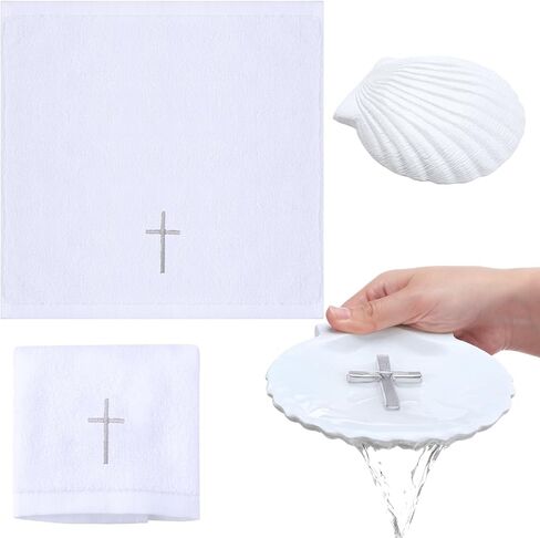 Baptism Candle Set for Boys Girls Baptism Towel with Shell Set Include Baptismal Cloth Christening Towel with Embroidery Cross Shell Baptismal Bowl Gifts for Christening Party Favors in Saudi Arabia