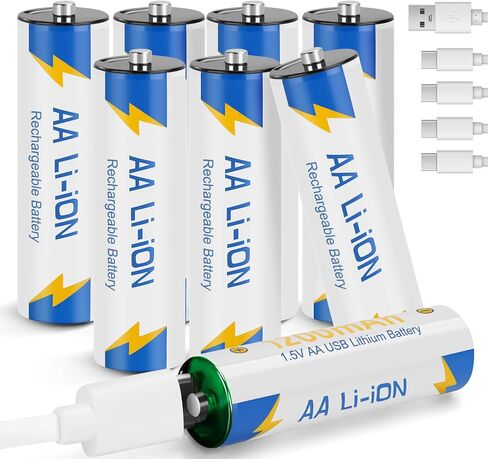بطاريات ليثيوم AA قابلة لإعادة الشحن بقدرة 2000 مللي أمبير في الساعة، 12 بطارية ليثيوم أيون 1.5 فولت مع كابل شاحن، للكاميرا الطرفية in Kuwait