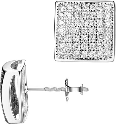 925 Sterling Silver Earrings for Men Women - Hypoallergenic Cubic Zirconia Stud Earrings 18K Gold Plated Mens Earrings 12MM Large Square Diamond Stud Earrings for Sensitive Ears in Saudi Arabia