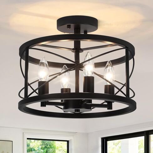 TOULMJ 4-Light Modern Ceiling Light, Black Gold Semi Flush Mount Ceiling Lighting, Hallway Light Fixtures for Kitchen Island Entryway Laundry Room Foyer in Saudi Arabia