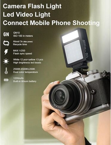 Yunseity Camera Flash with Video Light, 2500K-6500K CRI96 Bi Color Hot Shoe Mount Flashlight, Universal On Camera Flash Speedlight for DSLR Cameras Photography in Saudi Arabia