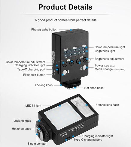 Yunseity Camera Flash with Video Light, 2500K-6500K CRI96 Bi Color Hot Shoe Mount Flashlight, Universal On Camera Flash Speedlight for DSLR Cameras Photography in Saudi Arabia