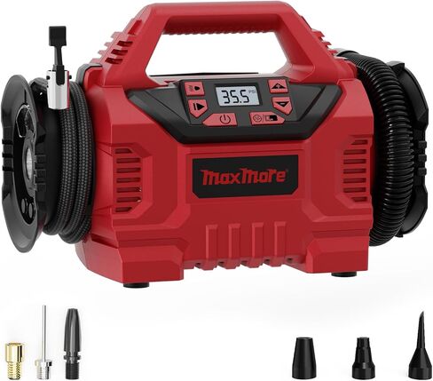 منفاخ / تفريغ الإطارات المحمول MaxMore متوافق مع بطارية DeWalt 20V (الأداة فقط)، مضخة ضاغط هواء لاسلكية عالية الضغط 160 رطل لكل بوصة مربعة، مقياس رقمي، إيقاف تلقائي، ضوء LED للسيارة والدراجة والكرات in Kuwait