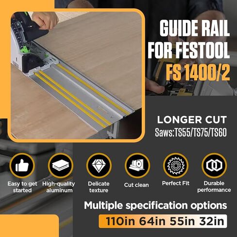 سكة توجيه منشار المسار مقاس 64 بوصة متوافقة مع منشار المسار Festool، سكة توجيه FS-800/2 مع موصل لسكة توجيه مناشير المسار Festool TS-55/TS-75 مثالية لمنشار المسار Festool وقطع النجارة الأطول in Kuwait