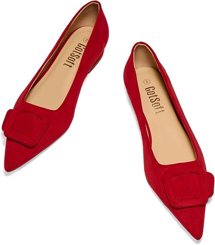 Lambskin Insole Women's Square Buckle Flats Pointed Toe Slip on Flat Comfortable Dress Shoes in Saudi Arabia