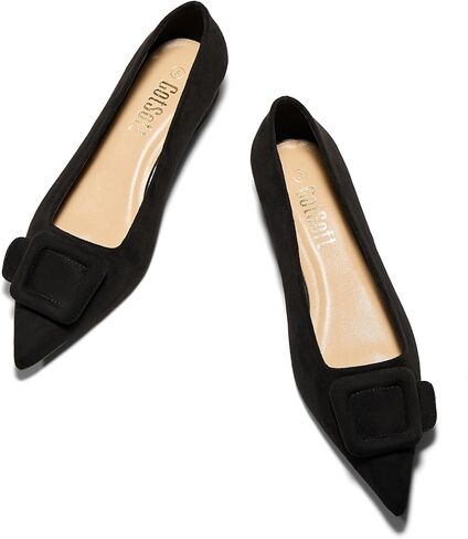 Women's Square Buckle Velvet Flats Pointed Toe Slip on Flat Comfortable Dress Shoes in Kuwait