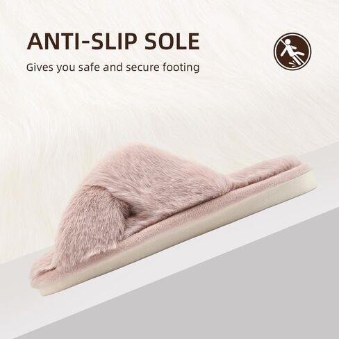 Women Cross Shaped Slippers Exposed Toes Cross Shaped Home Plush Warm Winter Indoor and Outdoor Slippers Pink in Saudi Arabia