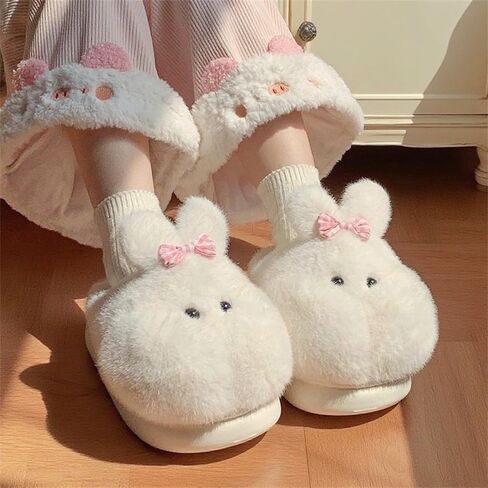 Cute animal cotton slippers, with EVA soles, made of plush material, non - slip, warm indoor home shoes. in Saudi Arabia