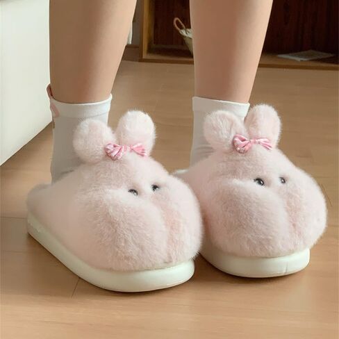 Cute animal cotton slippers, with EVA soles, made of plush material, non - slip, warm indoor home shoes. in Saudi Arabia