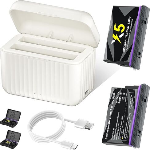 2-Pack 2850mAh Long Lasting Battery with LED Dual Slot Fast Charger for Insta360 X5 in Kuwait