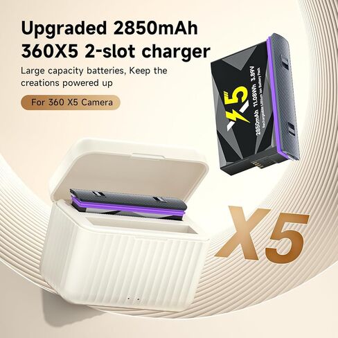 2-Pack 2850mAh Long Lasting Battery with LED Dual Slot Fast Charger for Insta360 X5 in Kuwait
