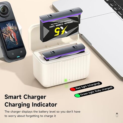 2-Pack 2850mAh Long Lasting Battery with LED Dual Slot Fast Charger for Insta360 X5 in Kuwait
