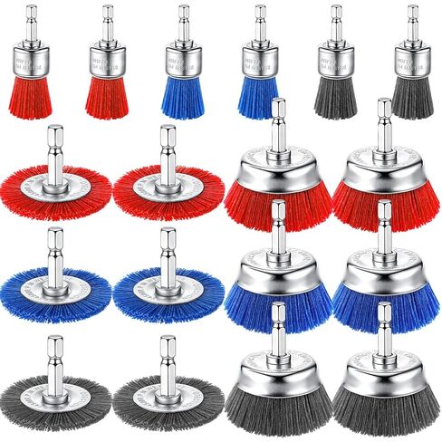Bokon 18 Pack Nylon Filament Abrasive Wire Brush Wheel & Cup Brush Set with 1/4in Hex Shank for Cleaning Sanding Drill Scrub Brushes Attachment Remove Paint 80/120/240 Grit in Saudi Arabia