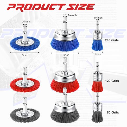 Bokon 18 Pack Nylon Filament Abrasive Wire Brush Wheel & Cup Brush Set with 1/4in Hex Shank for Cleaning Sanding Drill Scrub Brushes Attachment Remove Paint 80/120/240 Grit in Saudi Arabia