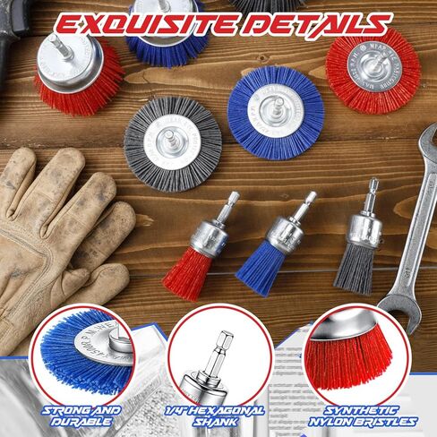 Bokon 18 Pack Nylon Filament Abrasive Wire Brush Wheel & Cup Brush Set with 1/4in Hex Shank for Cleaning Sanding Drill Scrub Brushes Attachment Remove Paint 80/120/240 Grit in Saudi Arabia