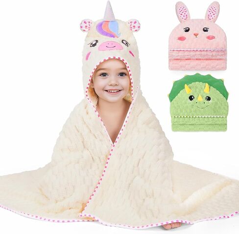 FIOBEE Toddler Bath Towel with Hood Baby Towels, 55x28 inch Large Soft Absorbent Kids Hooded Towels for 1-5 Years Old Baby Girls Boys Bath Beach Essentials Blanket, Pink Bunny in Kuwait