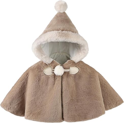 XGOPTS Baby Girls Faux Fur Hooded Cape Cloak Winter Warm Plush Hoodie Coat Jacket Shawl Poncho Outdoor Furry Snowsuit Outwear in Saudi Arabia