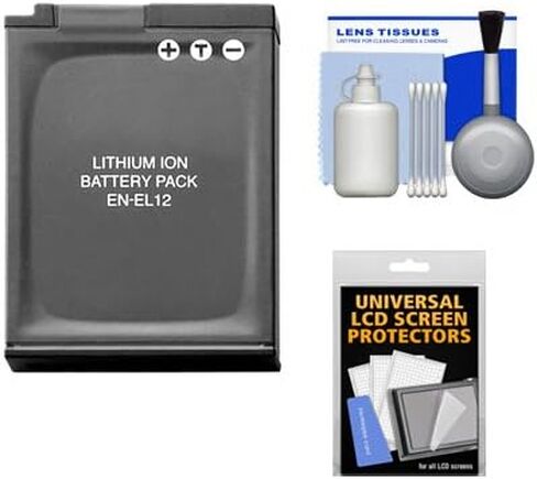 Power2000 EN-EL12 Rechargeable Battery with Cleaning Kit for Nikon Coolpix A900, AW130, P340, S6800, S6900, S9700, S9900 Digital Cameras in Kuwait
