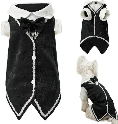 Dog Tuxedo Collar Bandana with Bow Tie, Adjustable Formal Dog Tux for Wedding Birthday Christmas Costume for Small Medium Large Dogs Cats (BW Suit, Small) in Kuwait