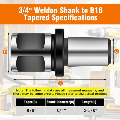 Heavy-Duty 1/8''- 5/8'' Magnetic Drill Chuck Adapter,3/4'' Weldon Shank with B16 Tapered Drill Bit Adapter and Drill Chuck Key,Weldon Adapter for Power Magnetic Drill Press,Metal and Wood Processing in Saudi Arabia