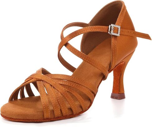 Women's Latin Dance Shoes Open Toe Professional Ballroom Salsa Practice Performance Dancing Shoes 3 inch Heel in Saudi Arabia