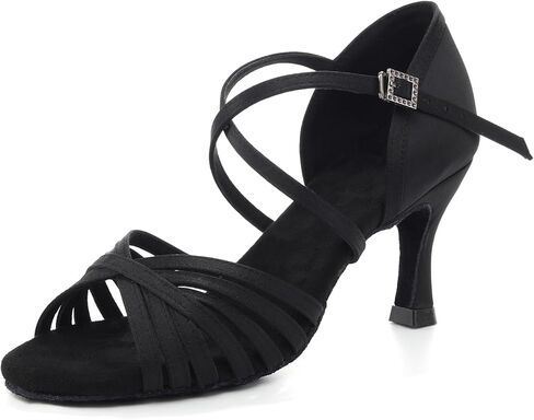 Women's Latin Dance Shoes Open Toe Professional Ballroom Salsa Practice Performance Dancing Shoes 3 inch Heel in Saudi Arabia