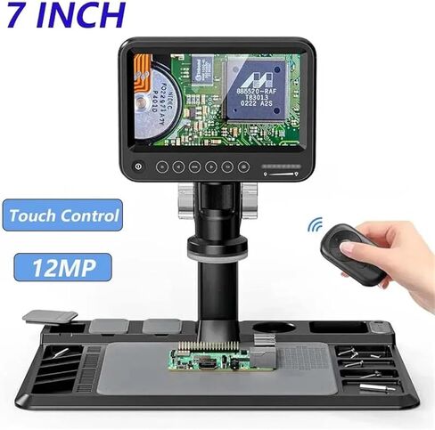 مجهر رقمي، مجهر رقمي 1600X، مجاهر فيديو إلكترونية بدقة 12 ميجابكسل، شاشة IPS 7 بوصة لحام مع 28 مصباح LED، جيب محمول in Kuwait
