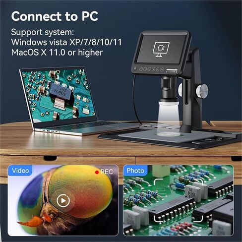 مجهر رقمي، مجهر رقمي 1600X، مجاهر فيديو إلكترونية بدقة 12 ميجابكسل، شاشة IPS 7 بوصة لحام مع 28 مصباح LED، جيب محمول in Kuwait