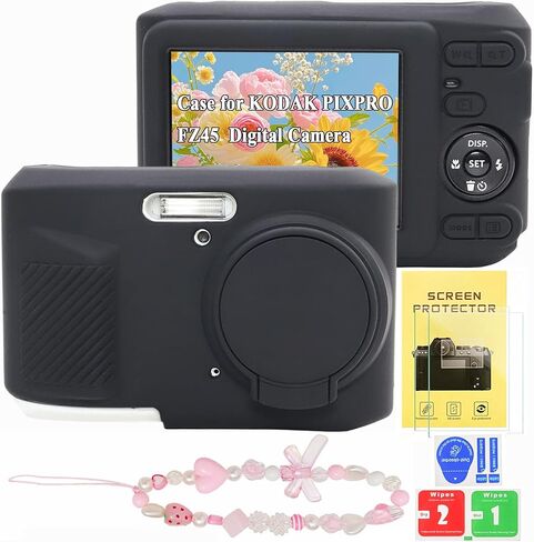 Case for Kodak PIXPRO FZ45, Soft Silicone Digital Camera Case with Charm Wrist Strap and Screen Protector, Lightweight Protector Case with Lens Cover for Kodak PIXPRO FZ45 Accessories (JELLY PINK) in Saudi Arabia