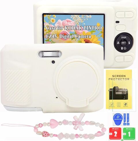 حافظة Kodak PIXPRO FZ45، حافظة كاميرا رقمية من السيليكون الناعم مع حزام معصم ساحر وواقي شاشة، حافظة حماية خفيفة الوزن مع غطاء عدسة لملحقات Kodak PIXPRO FZ45 (وردي) in Kuwait
